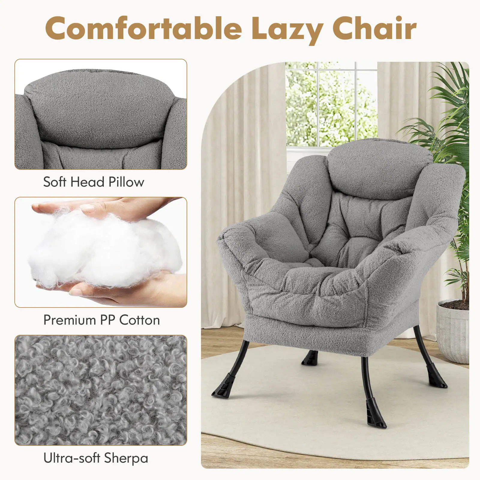 Comfortable Lazy Chair Soft Head Pillow Premium PP Cotton Ultra-soft Sherpa