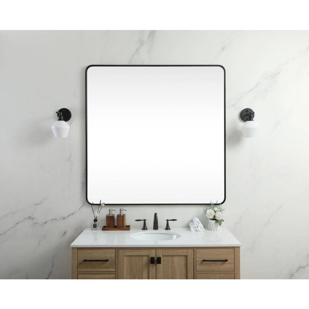 Photos - Mirror Elegant Decor - Soft corner metal square 48x48 inch - Black BG3608471