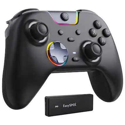 Front. EasySMX - X05Pro Wireless Controller Hall Joysticks 1000Hz Polling 2Programmable Buttons 1000mAh Battery for PC Switch Android iOS - Black.