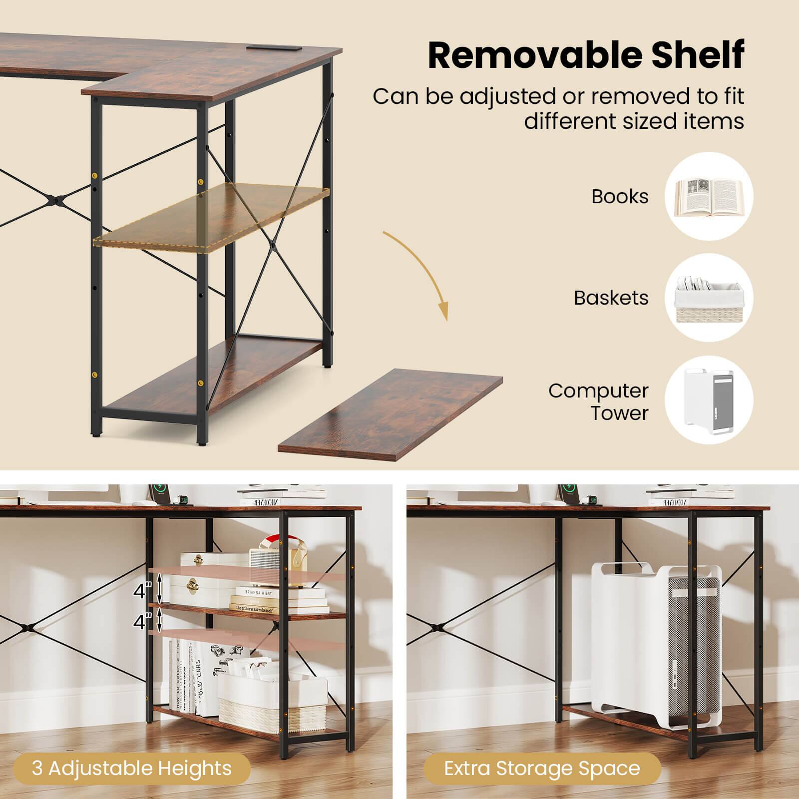 Removable Shelf Can be adjusted or removed to fit different sized items Books Baskets Computer Tower TIHM 3 4 4" -O 3 Adjustable Heights Extra Storage Space