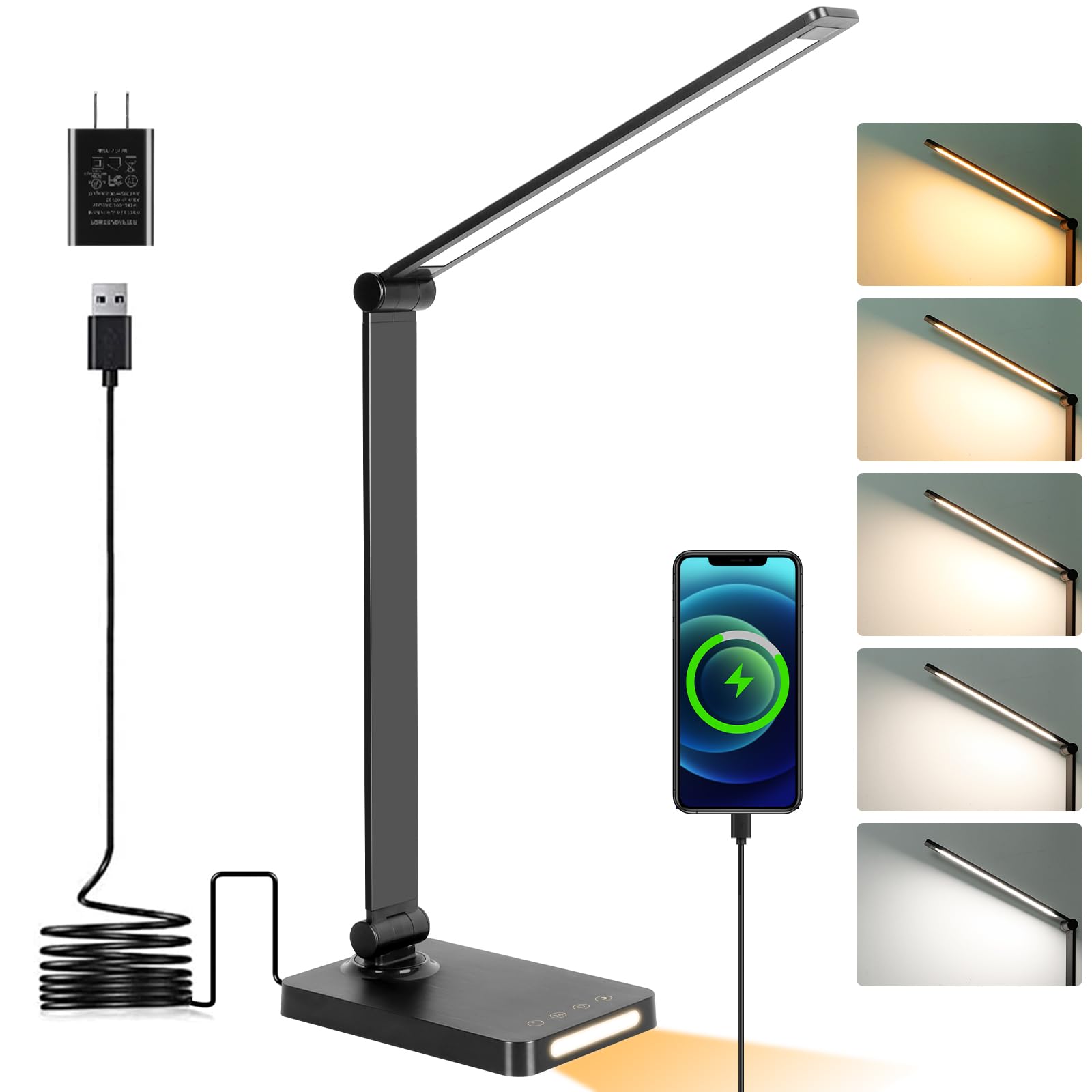Front. MAGICAL RUBS - Led Desk Lamp With Usb Ports Touch Lamps For Home Office 5 Color Modes 3 Brightness Light Small Night Reading Table B... - Black.