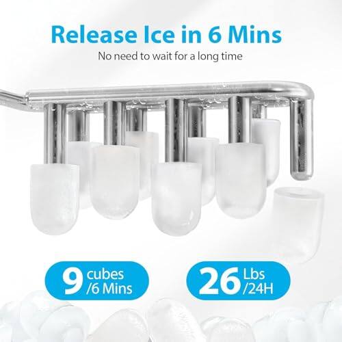 Release Ice in 6 Mins  
No need to wait for a long time  

9 cubes / 6 Mins  
26 Lbs / 24H