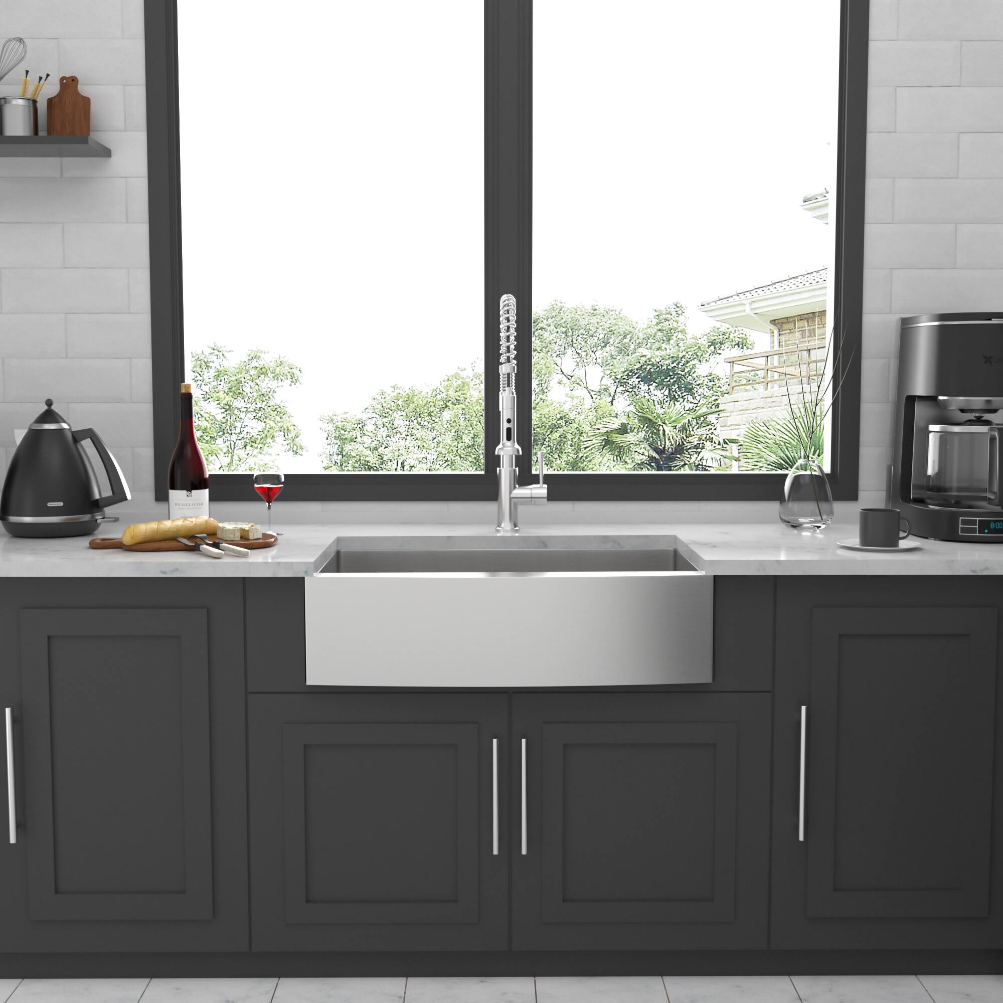 Left. Siljoy - 33 Brushed Nickel Farmhouse Sink - 33 Inch Kitchen Sink Stainless Steel 16 gauge Apron Front Kitchen Sink - Brushed Nickel.