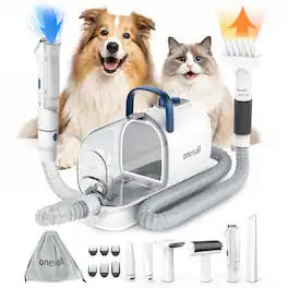 Oneisall - 8-in-1 Professional Pet Grooming Set With Hair Vacuum, Dryer, Dog Clipper, Deshedding Brush, Adjustable Speed/Temp