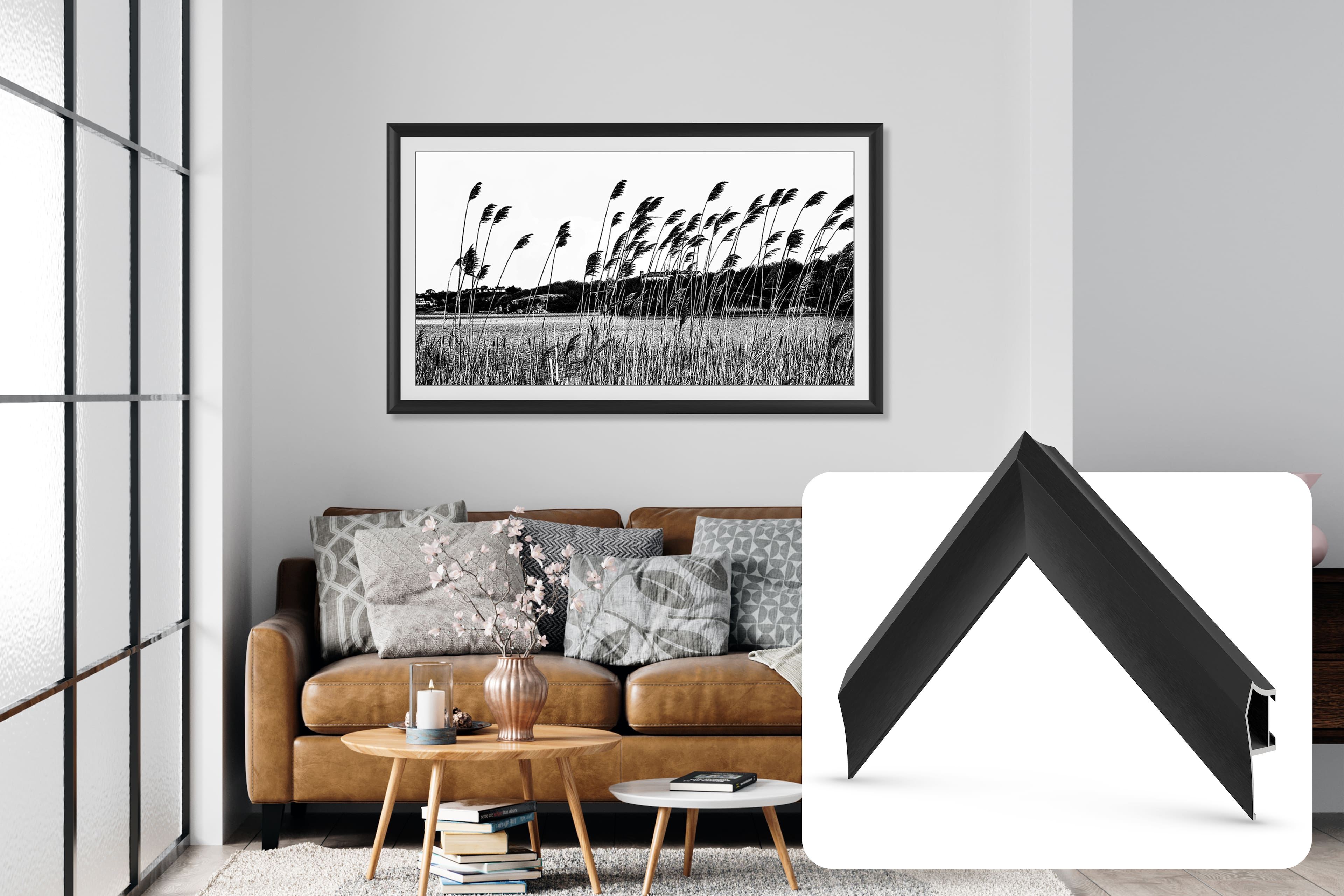 Front. Deco TV Frames - Alloy Prismatic Bezel for Samsung The Frame TV - 75" - Anodized Black.