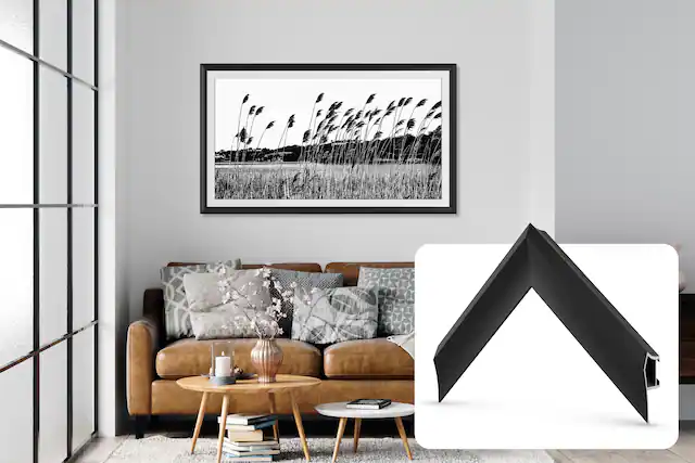 Front. Deco TV Frames - Alloy Prismatic Bezel for Samsung The Frame TV - 85" - Anodized Black.