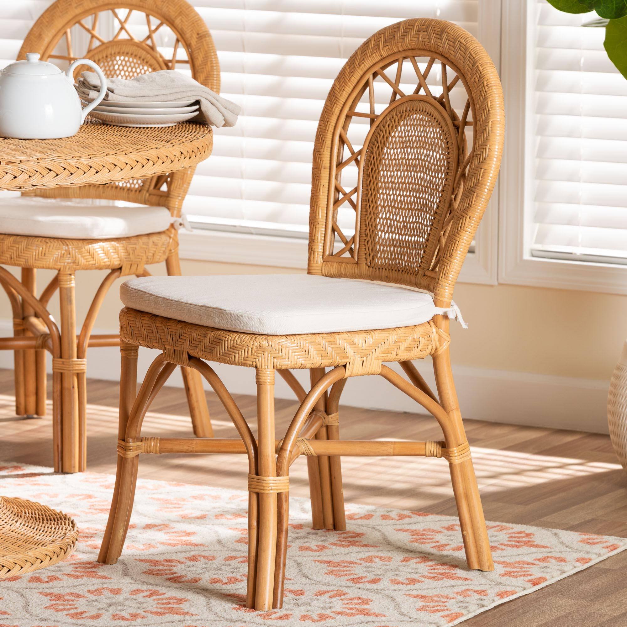 Alt View 4. bali & pari - Adam Natural Rattan Dining Chair with Curved Backrest and Removable Cushion - Handwoven Wicker Accent Chair - Light Honey.