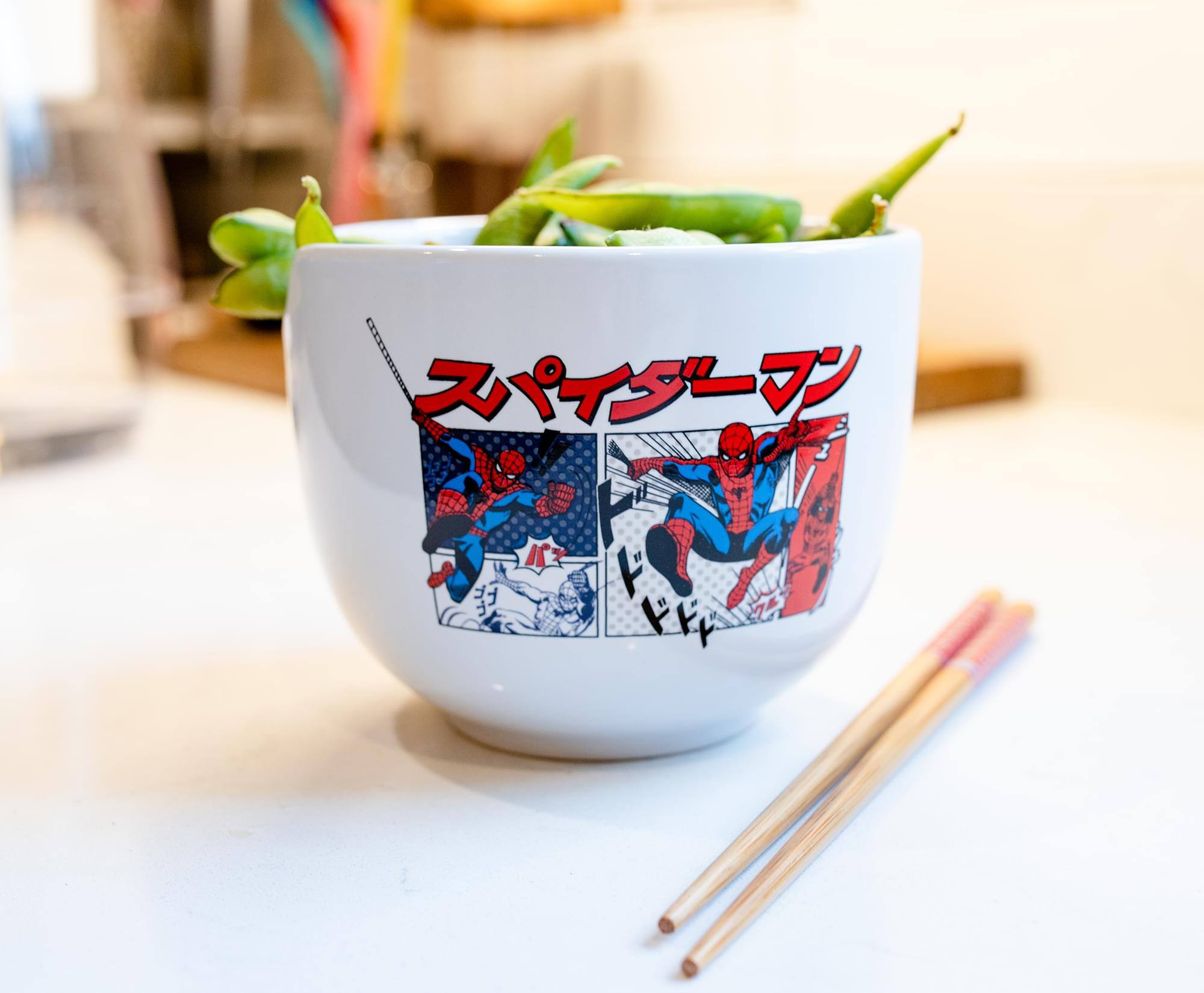 Alt View 3. Marvel - Marvel Spider-Man Japanese Dinnerware Set | 20-Ounce Ramen Bowl, Chopsticks - Red.