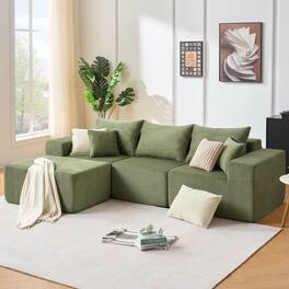 Boyel Living - Compressed Modular Green Corduroy Sofa No Assembly Required 4-Seat - Green