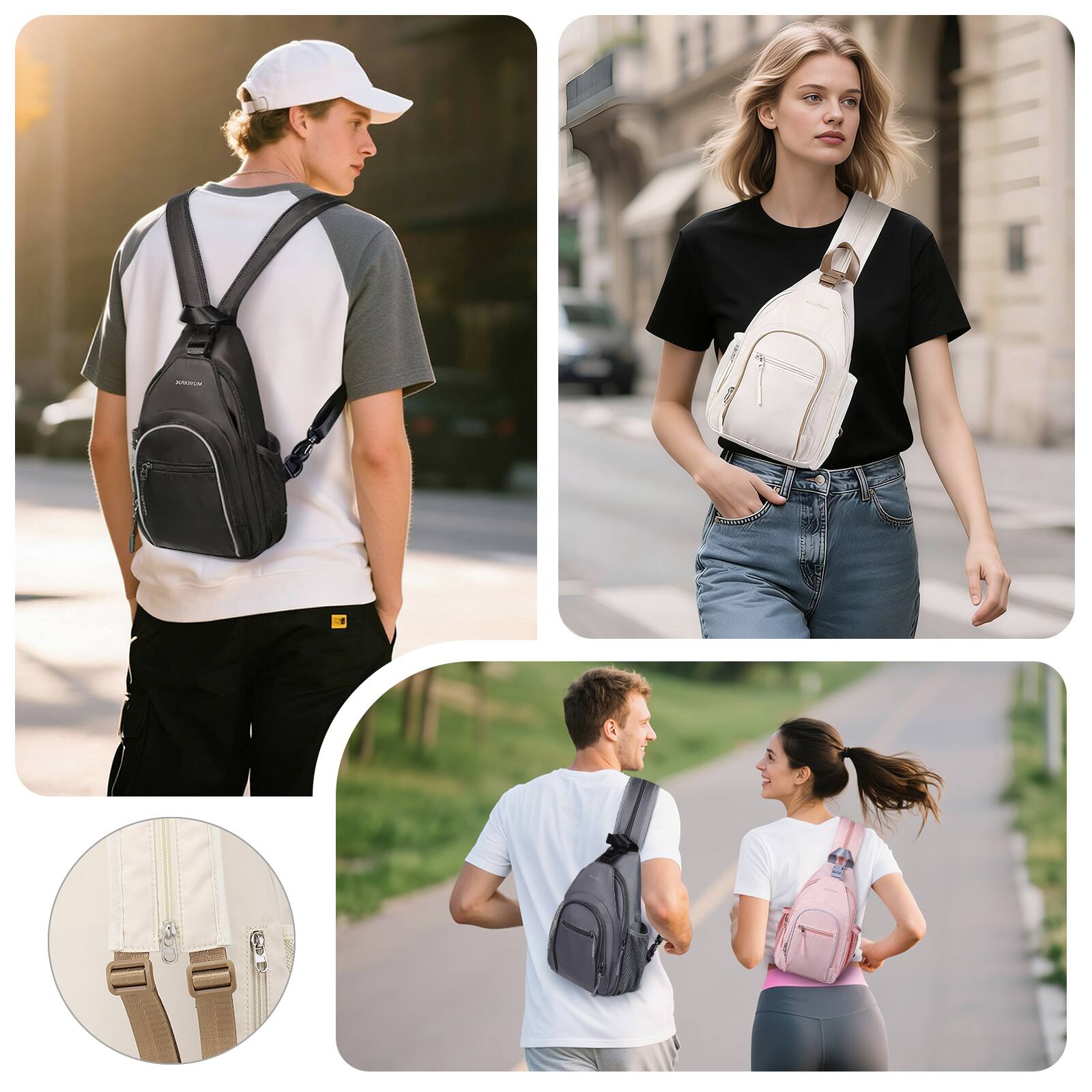 Alt View 2. Unique Bargains - Crossbody Sling Bag with Water Bottle Holder 8.3" Convertible Small Backpack Anti Theft Daypack Chest Fanny Pack - Beige.