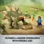 Features a molded stegosaurus with movable legs.