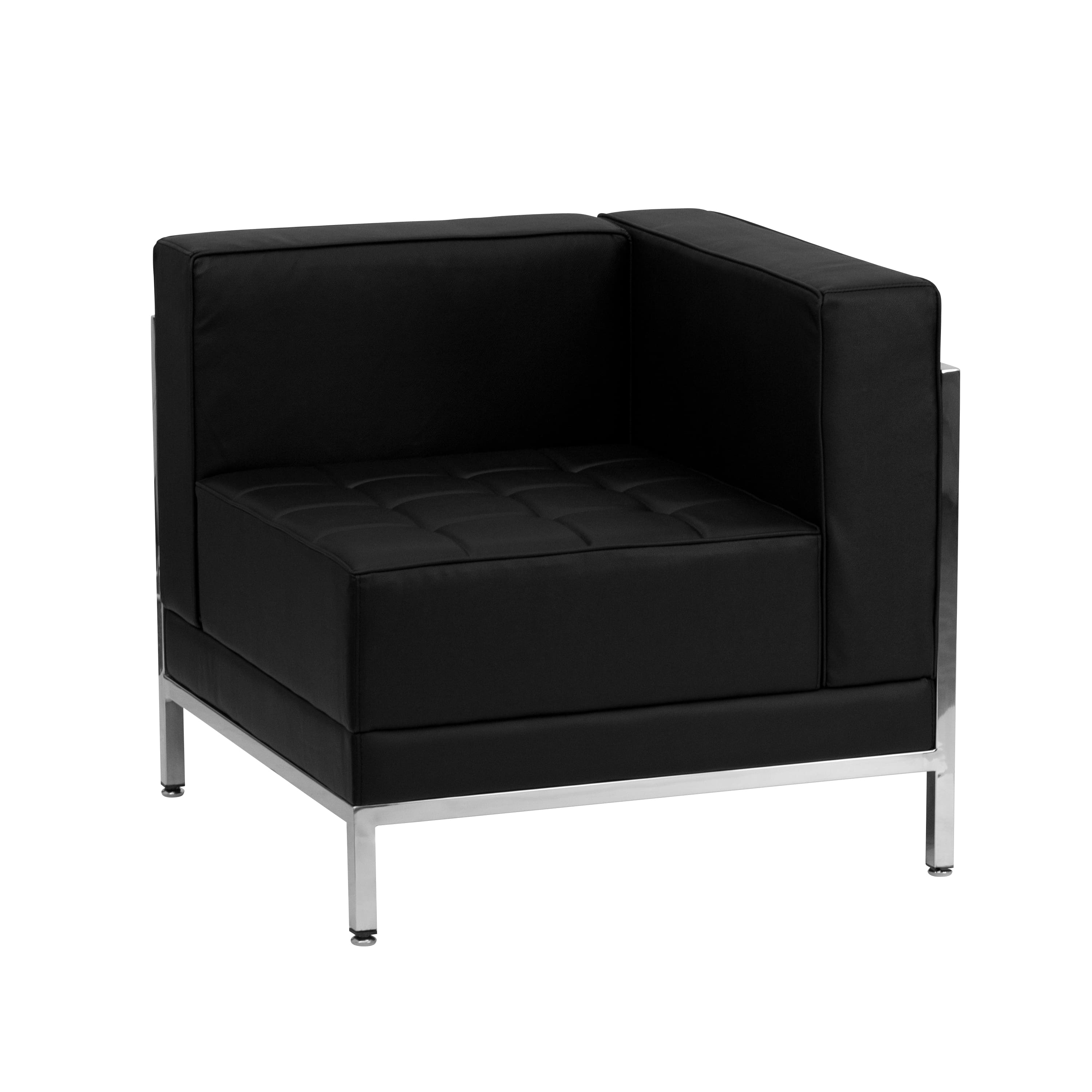 Emma + Oliver - Faux Leather Modular Right Corner Quilted Tufted Seat Framed Chair - Black