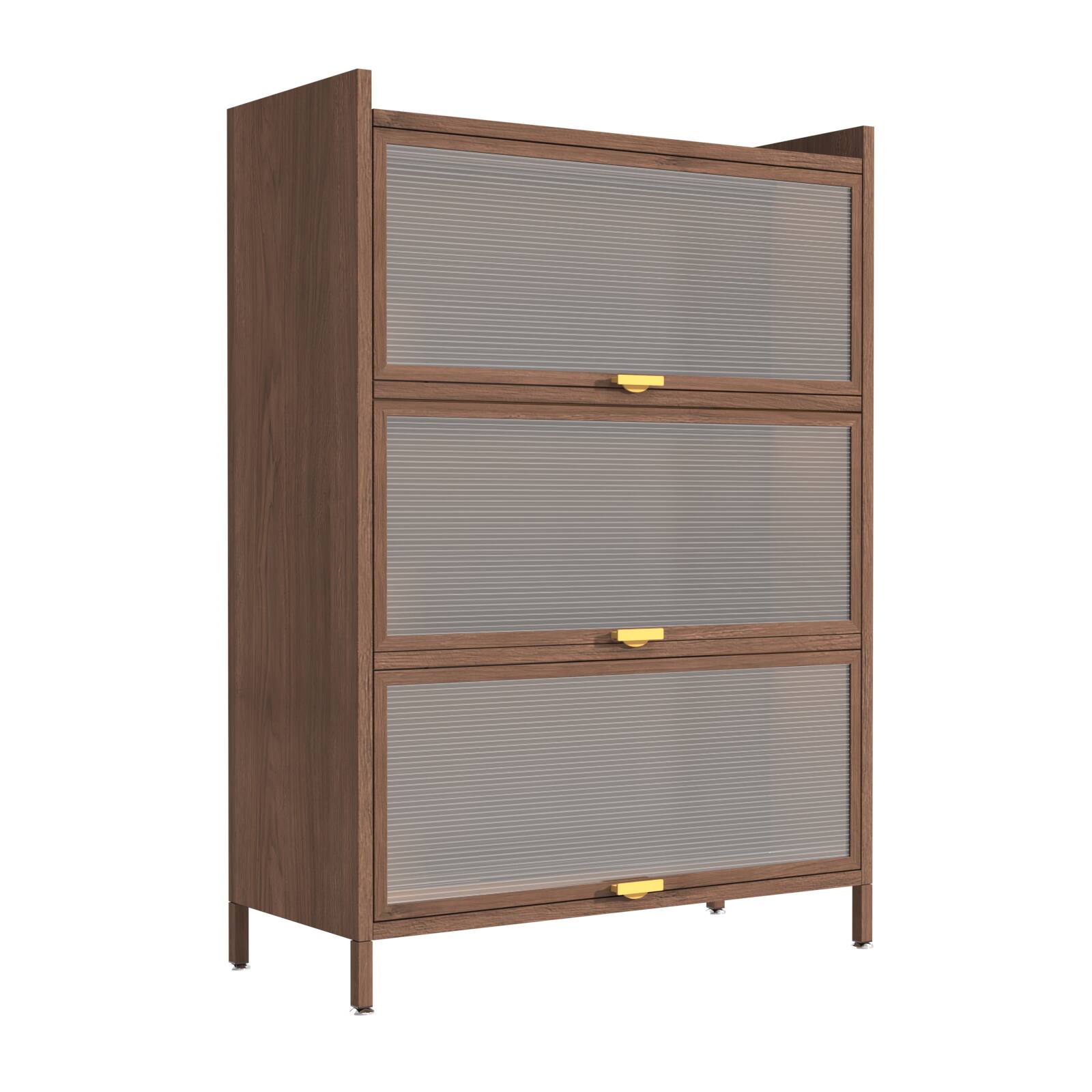 Alt View 5. Aukfa - 44" Tall 3-Door Metal Cabinet - Ample Storage for Bedroom, Office, Living Room, Hallway (Walnut) - Gray.
