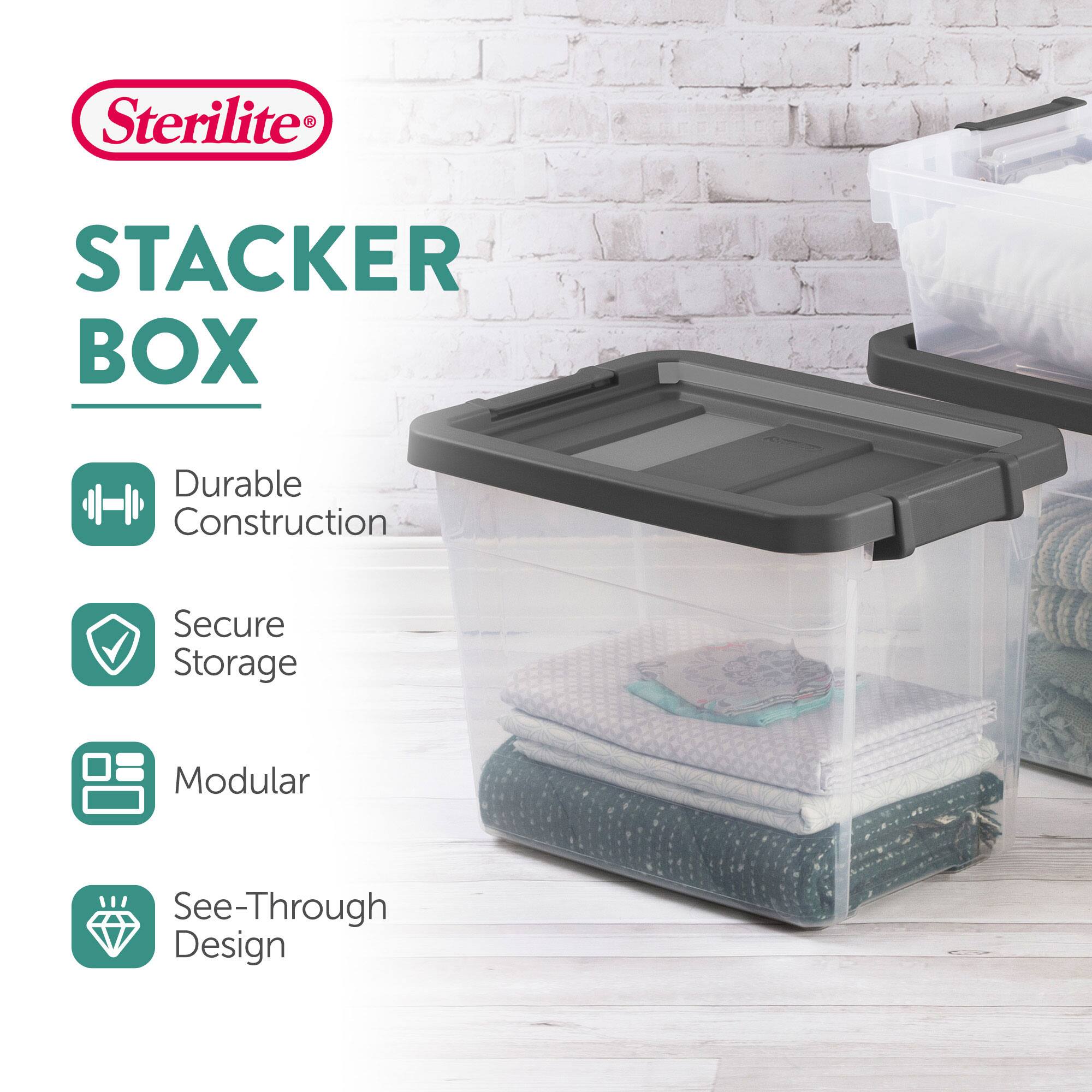 Sterilite®  
STACKER BOX  

- Durable Construction  
- Secure Storage  
- Modular  
- See-Through Design