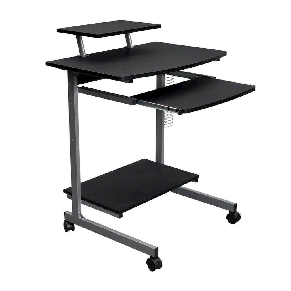 Left. FurniFact - Gray Portable Computer Cart With Keyboard Shelf - Gray.