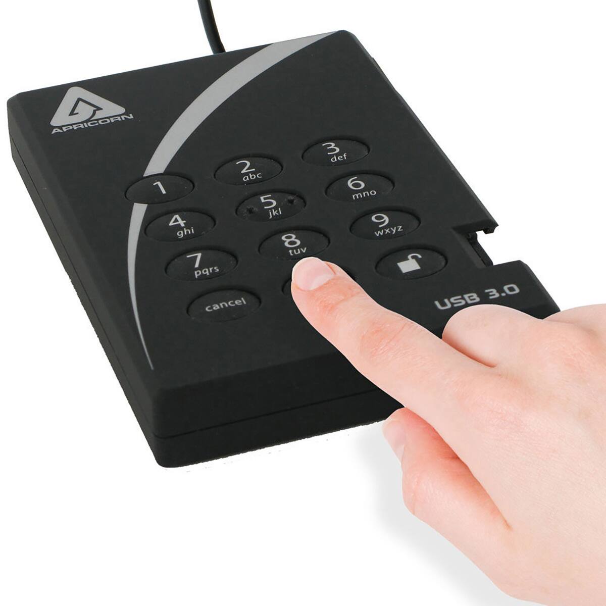 APRICORN 2 abc 1 5 jkl 4 ghi 8 tuv 7 pqrs cancel 3 def 6 mno 9 wxyz 3.0 USB
