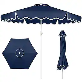 Best Choice Products - 9ft Patio Market Umbrella with Wavy Trim, Fade Resistant, Crank & Tilt, Wind Vent - Navy Blue
