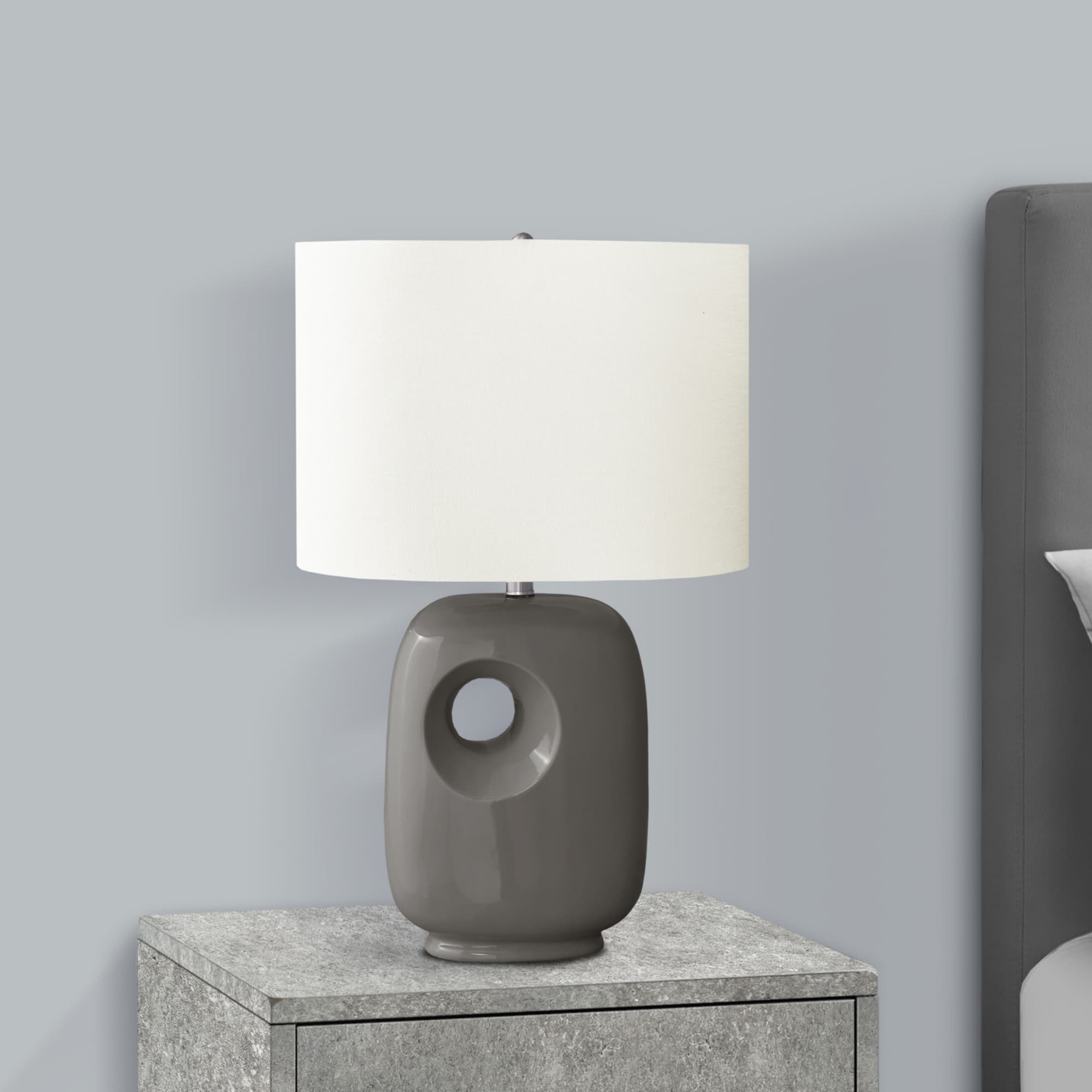 Back. Luckbyte - 26 Inch Dark Grey Ceramic Table Lamp Ivory Cream Shade Contemporary Lamp.