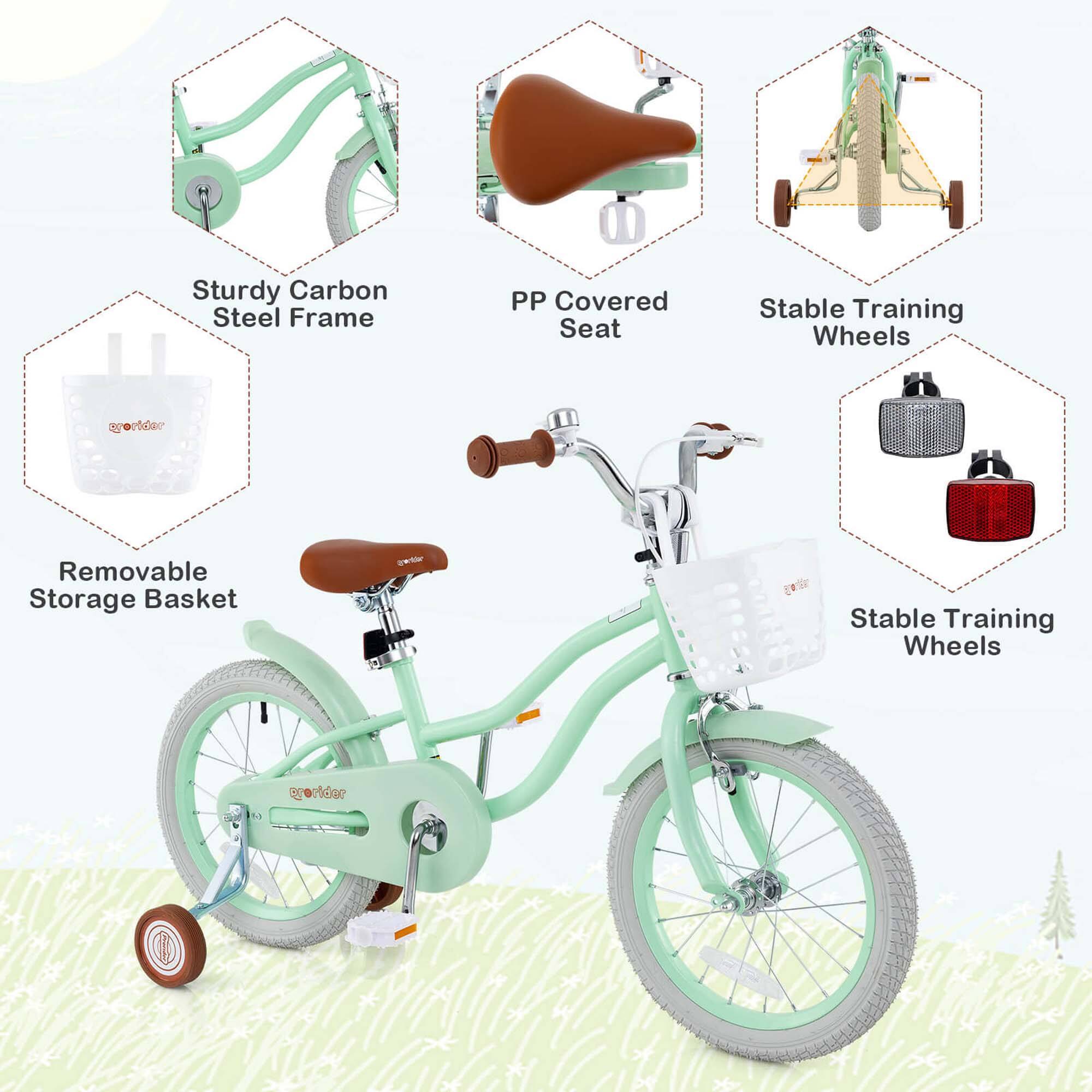 Sturdy Carbon Steel Frame  
PP Covered Seat  
Stable Training Wheels  
Removable Storage Basket  
Stable Training Wheels