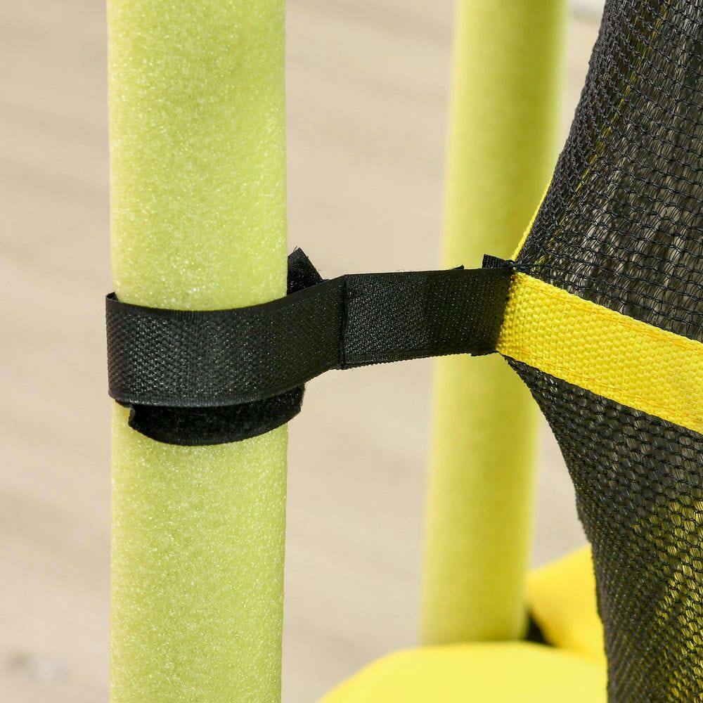 Angle. Resenkos - 4.6-Foot Kids Trampoline with Safety Enclosure and Included Ball Pit - Blue - Yellow.