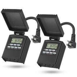 BN-LINK - 7-Day Outdoor Digital Programmable Timer, Waterproof, 2 Outlets for Christmas Lights, ETL (2 Pack) - Black
