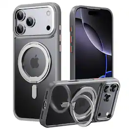 UUCOVER - For Apple iPhone 17 Pro Max Frosted Case with Rotatable Magnetic Ring Stand MagSafe Compatible Matte Shockproof Cover - Gray