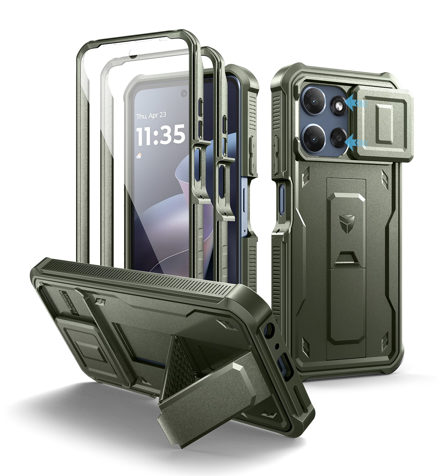 Dexnor - Phone Case for Motorola Moto G-Power-5G-2026/2025 with Shockproof 2 Front Frame, Slide Camera Cover,Screen Protector - Army Green