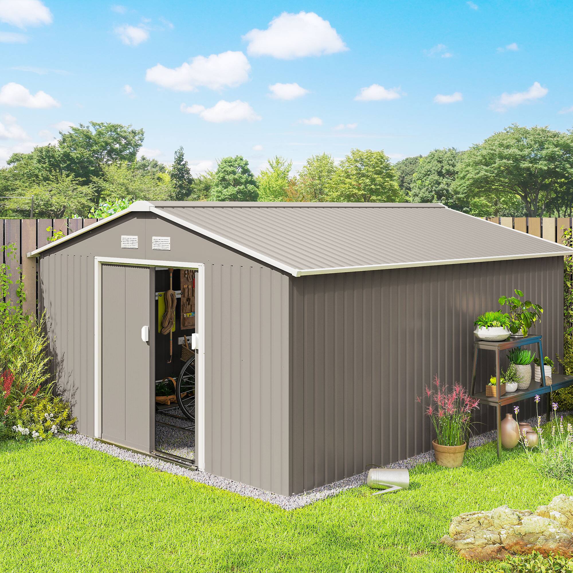 Alt View 1. Outsunny - Metal Shed, Storage Shed Utility Storage with Double Locking Doors for Bike, Yard Tools.
