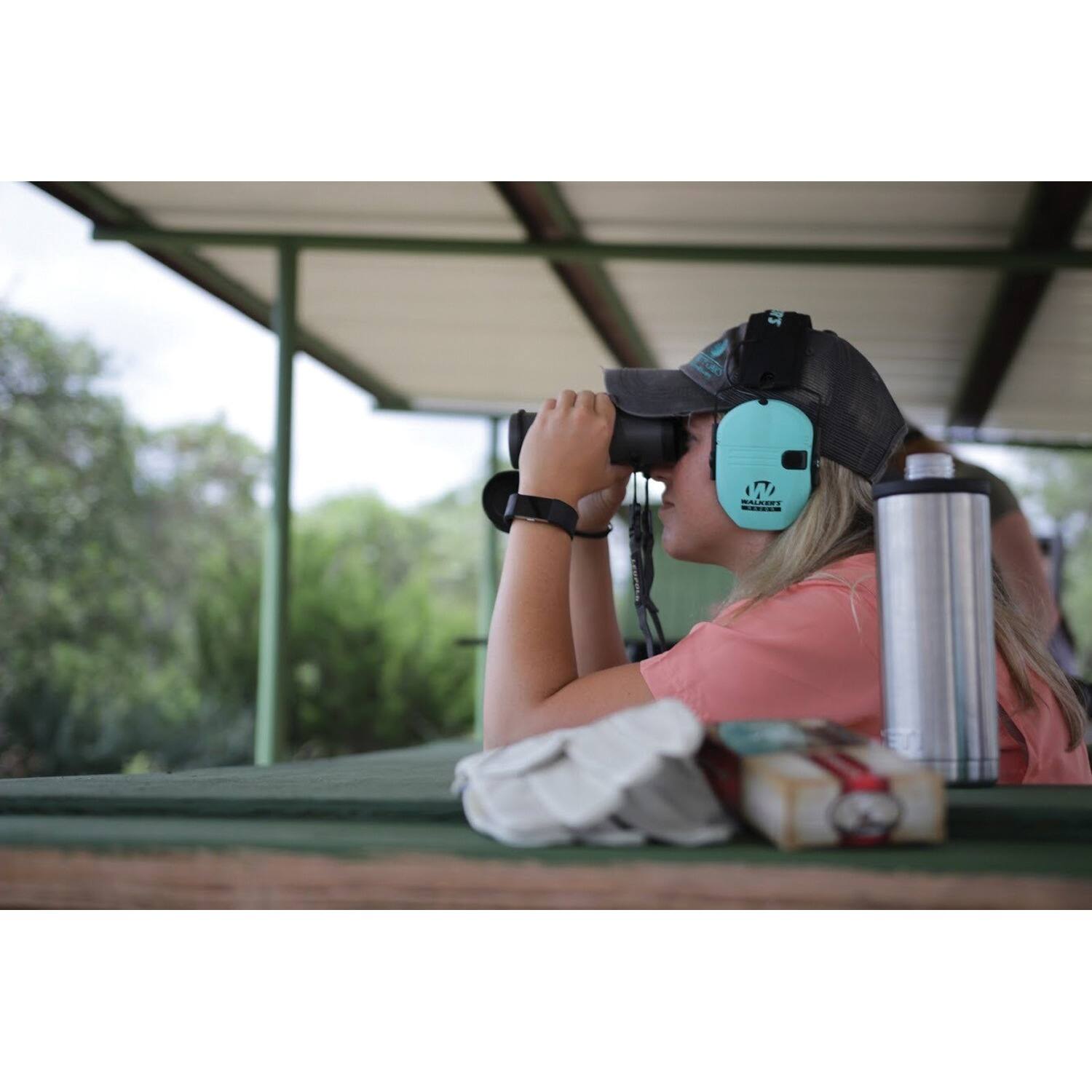 Angle. Walker’s - Walkers Razor Slim Electronic Muff (Light Teal) - Teal.