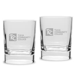 Jardine - Tulsa Community College 11.75oz. Square Double Old Fashioned Glass Set - Multicolor