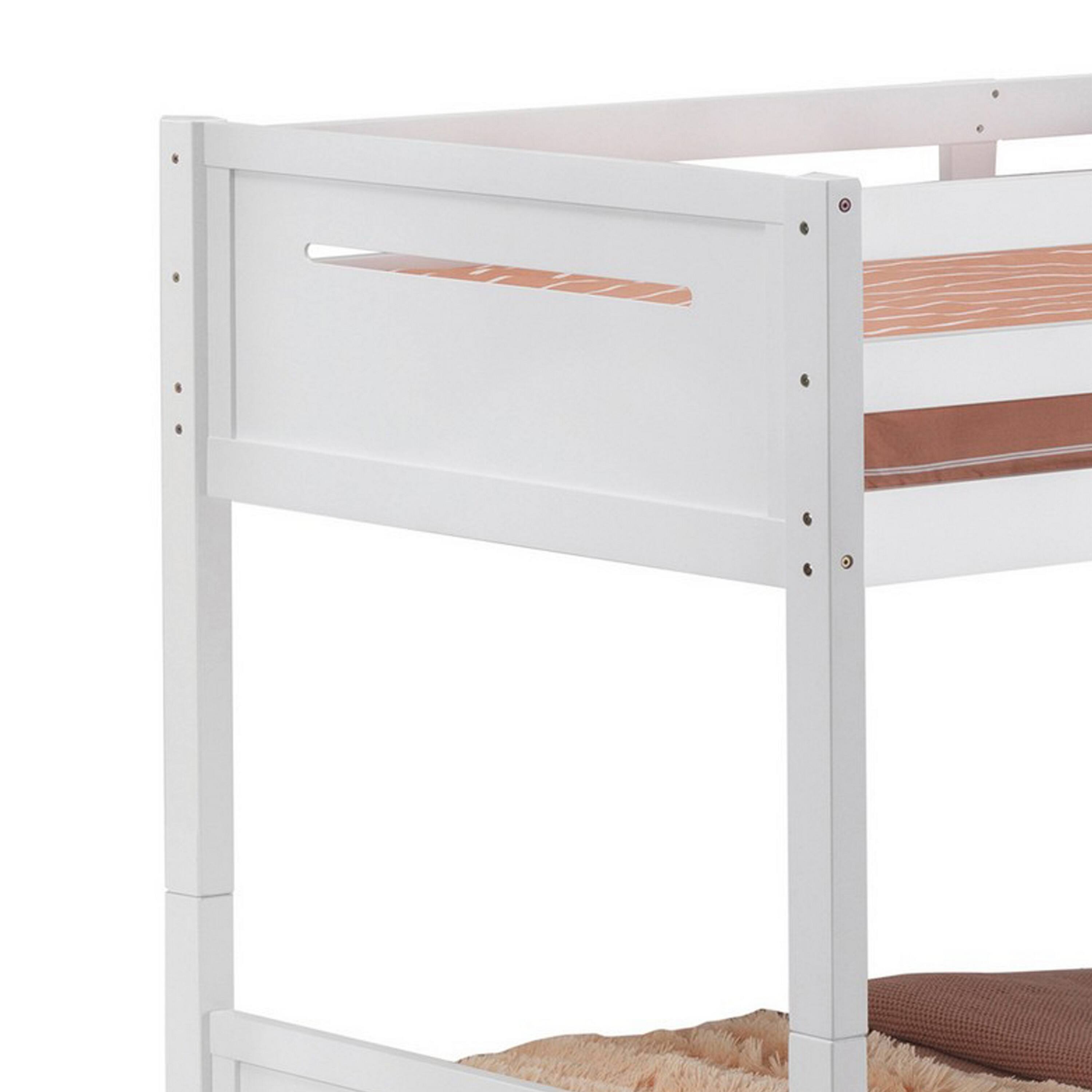 Alt View 1. Manhattan Lane - Amey Twin over Twin Bunk Bed, Guard Rails, Attached Ladder, White Wood - White.