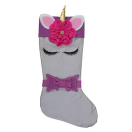 Dyno - 20" Unicorn Face Christmas Stocking with Purple Bow and Cuff - White