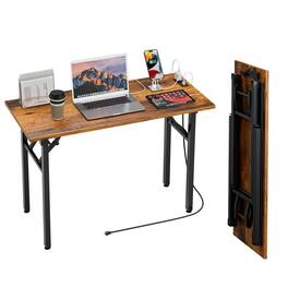 Stylel Star - TEMI Small Computer Desk Folding Table - 35.8" Foldable Office Desk, No Assembly, Perfect for Small Spaces in Bedroom - Rustic Brown