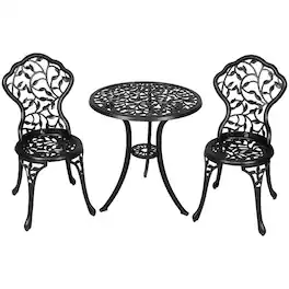 Sunnydaze - Cast Aluminum 3-Piece Patio Bistro Set - Black
