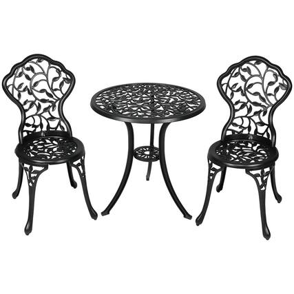 Front. Sunnydaze - Cast Aluminum 3-Piece Patio Bistro Set - Black.