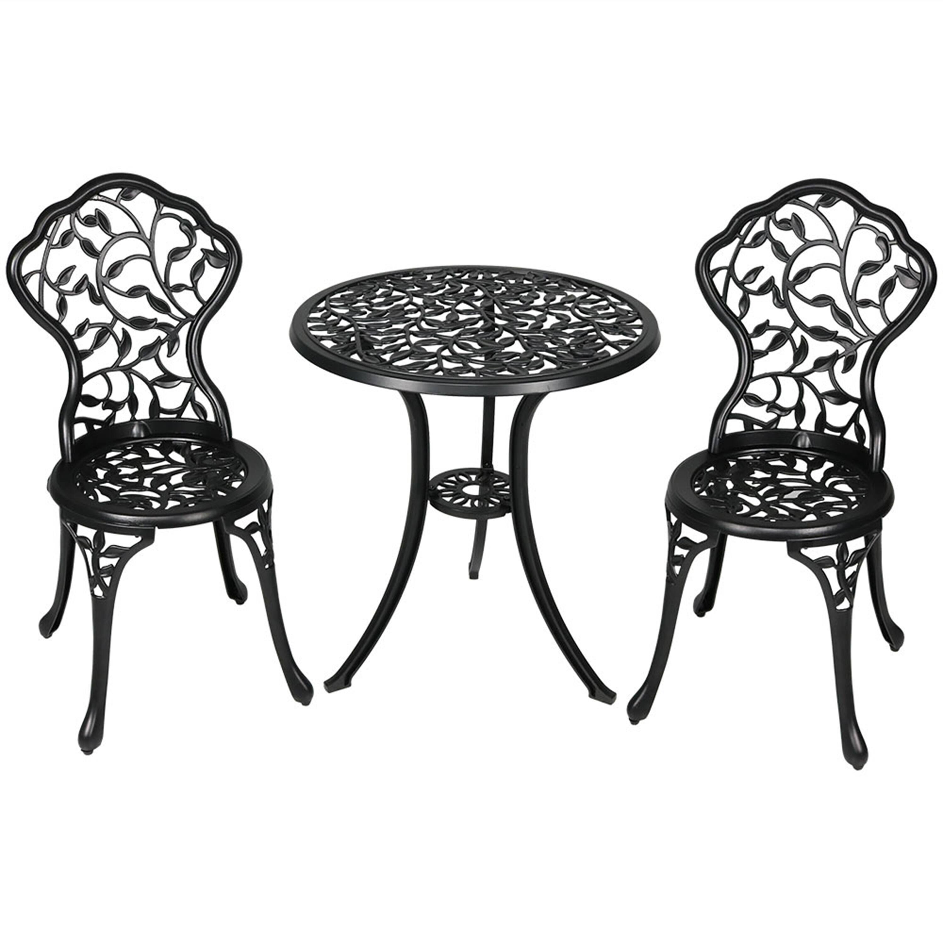 Front. Sunnydaze - Cast Aluminum 3-Piece Patio Bistro Set - Black.