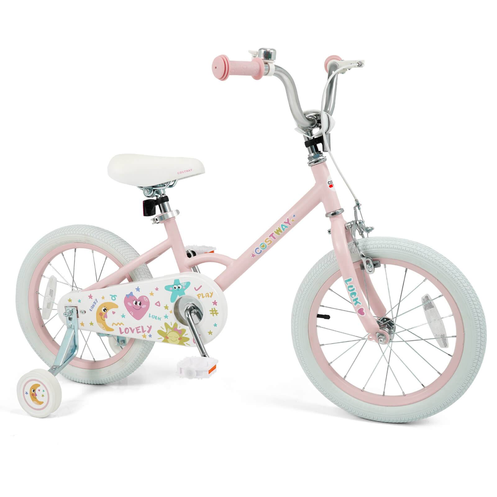 Costway - 16 Inch Kids Bike for Girls Boys Age 3-8 Years with Training Wheels, Coaster Brake - Pink