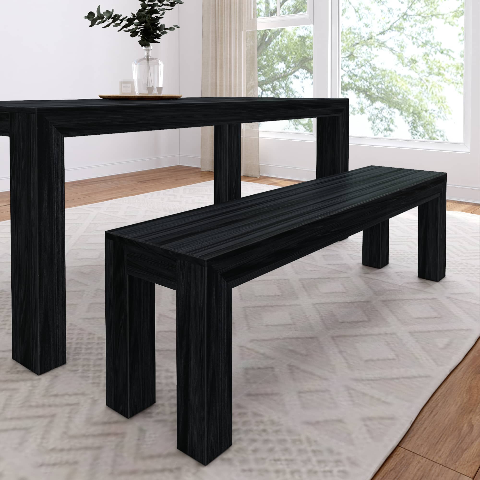 Plank+Beam - Modern Dining Bench - Black Wirebrush