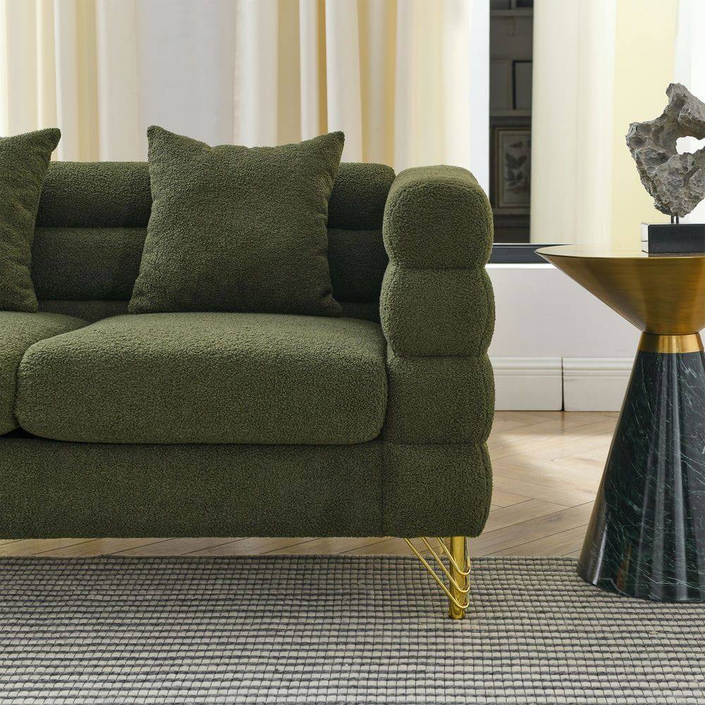 Angle. Kadyn - 81" 3-Seater Sectional Sofa, Oversized Teddy Fabric with Deep Seating and 3 Accent Pillows, Green - Green.
