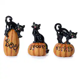 BreeBe - Black Cat on Pumpkin Figurine (Set of 3) - Orange, Black