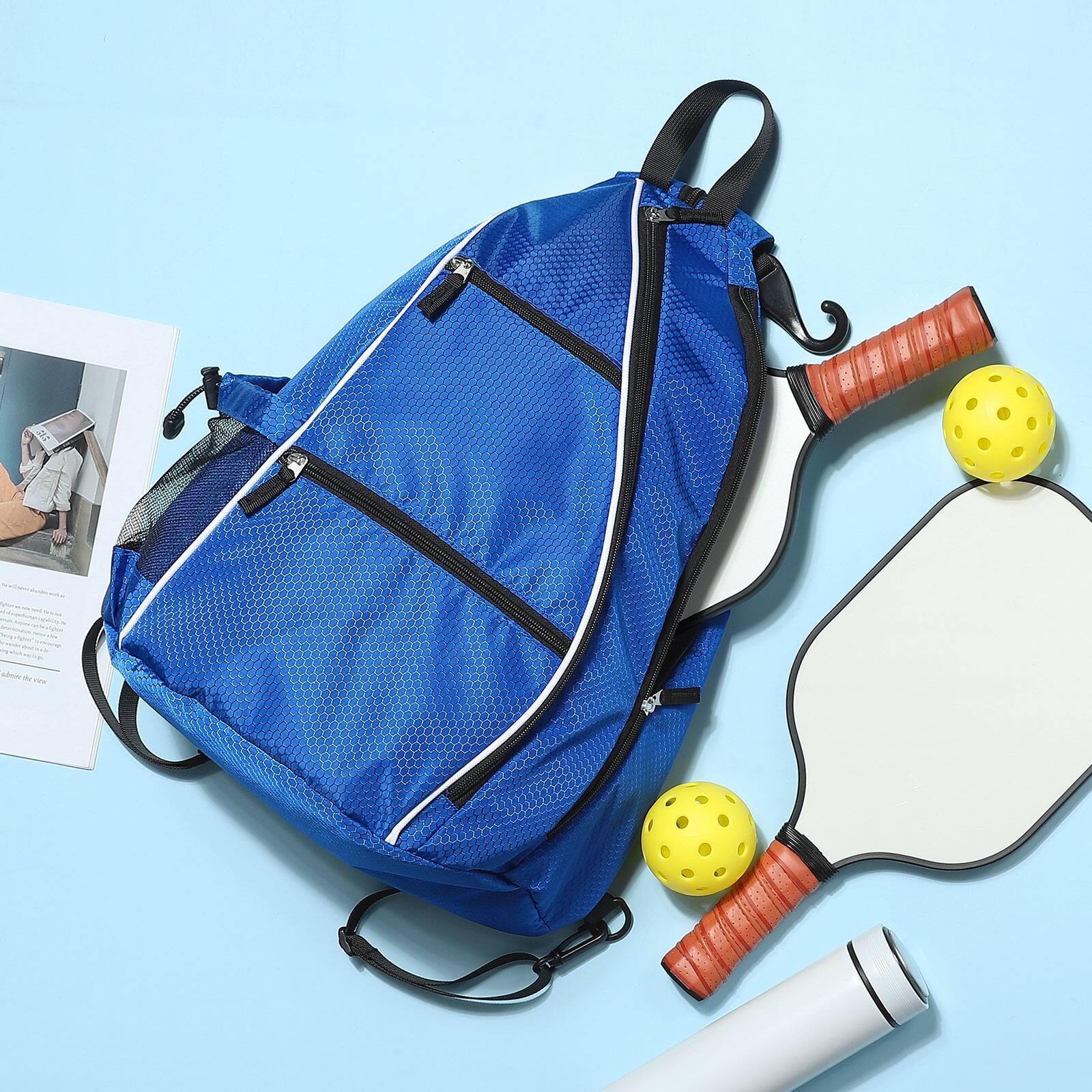 Alt View 5. Unique Bargains - Pickleball Bags for Rackets 32L Tennis Backpack Convertible Sling Bag for Rackets Lightweight Casual Pack for Men Women - Blue.