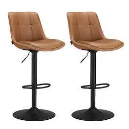Songmics Home - Bar Stools, Set of 2 Swivel Bar Chairs, Adjustable Height, Quilt, Synthetic Leather Kitchen Stools - Caramel Brown