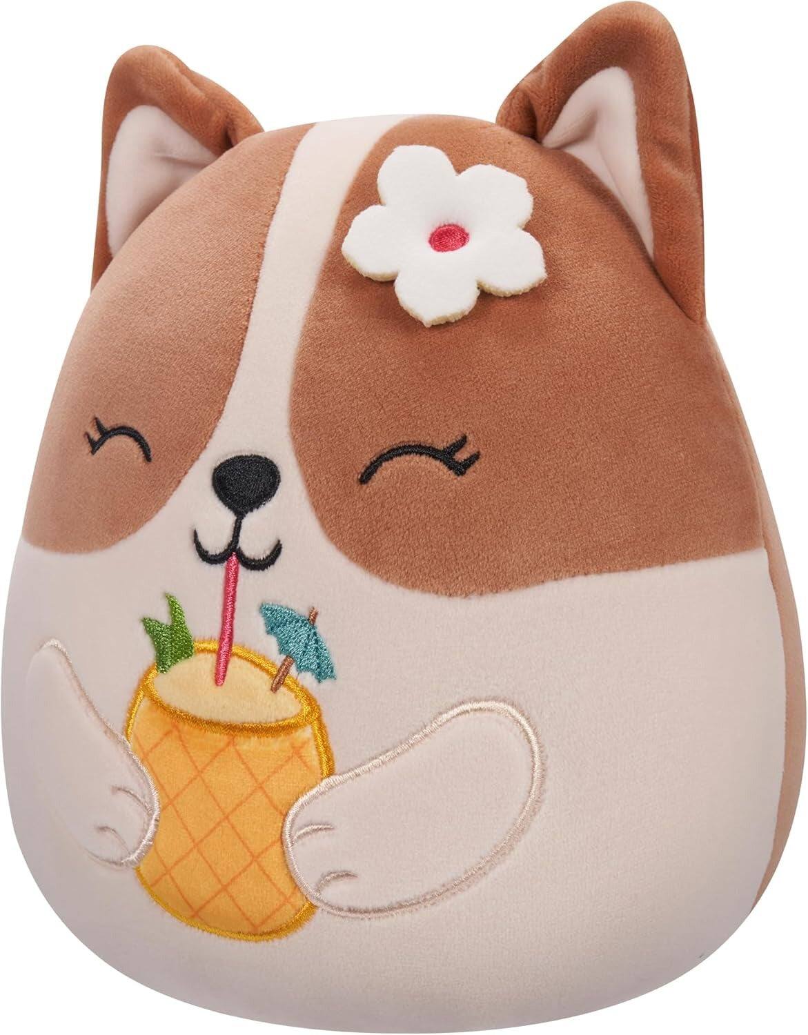 Alt View 1. Jazwares - Squishmallows Original : Regina the Corgi with Pineapple Drink & Flower - 7.5" Inch Plush.