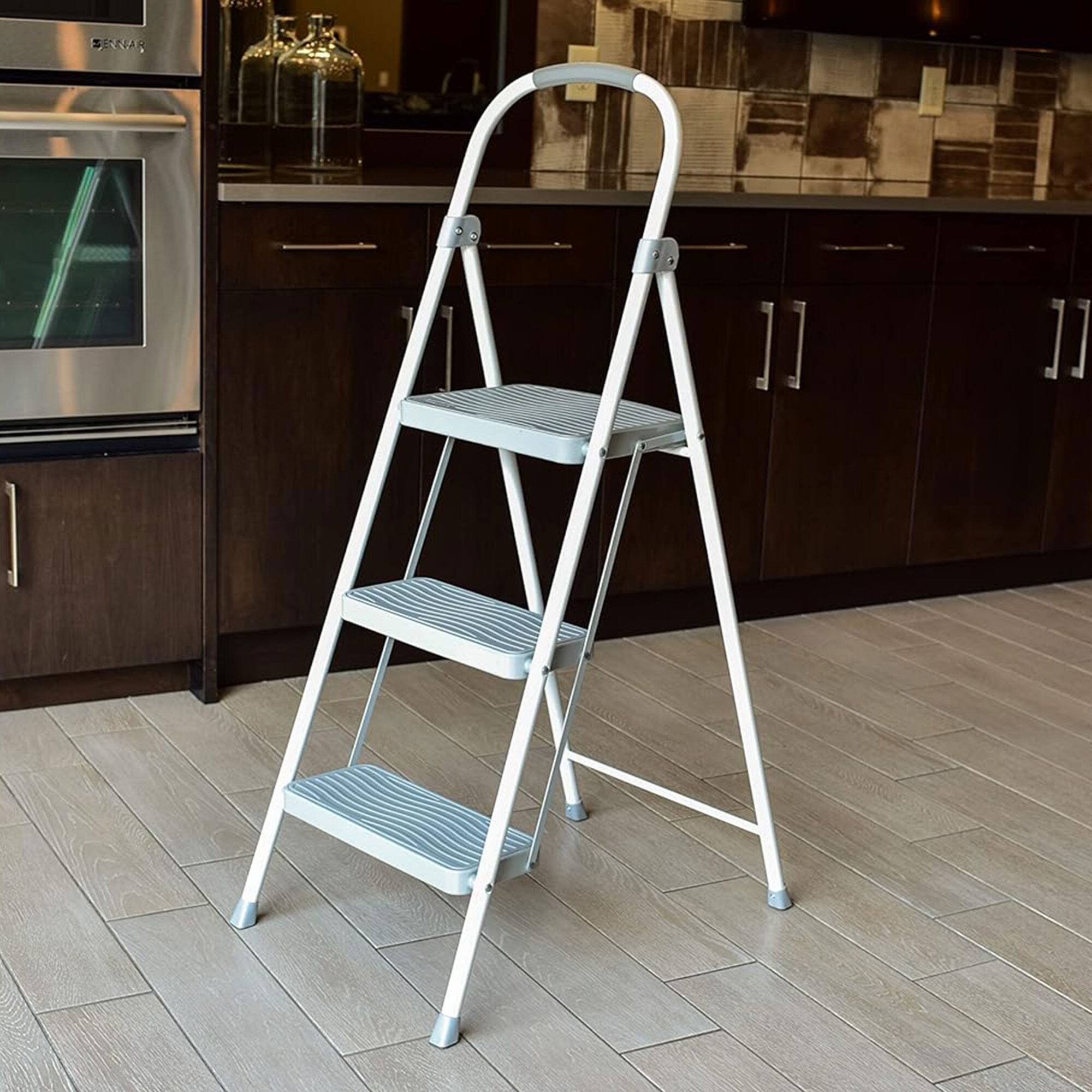 Alt View 3. RubberMaid - Rubbermaid 3 Step Folding Ladder, Steel Foldable Step Stool w/ Hand Grip, White - White.