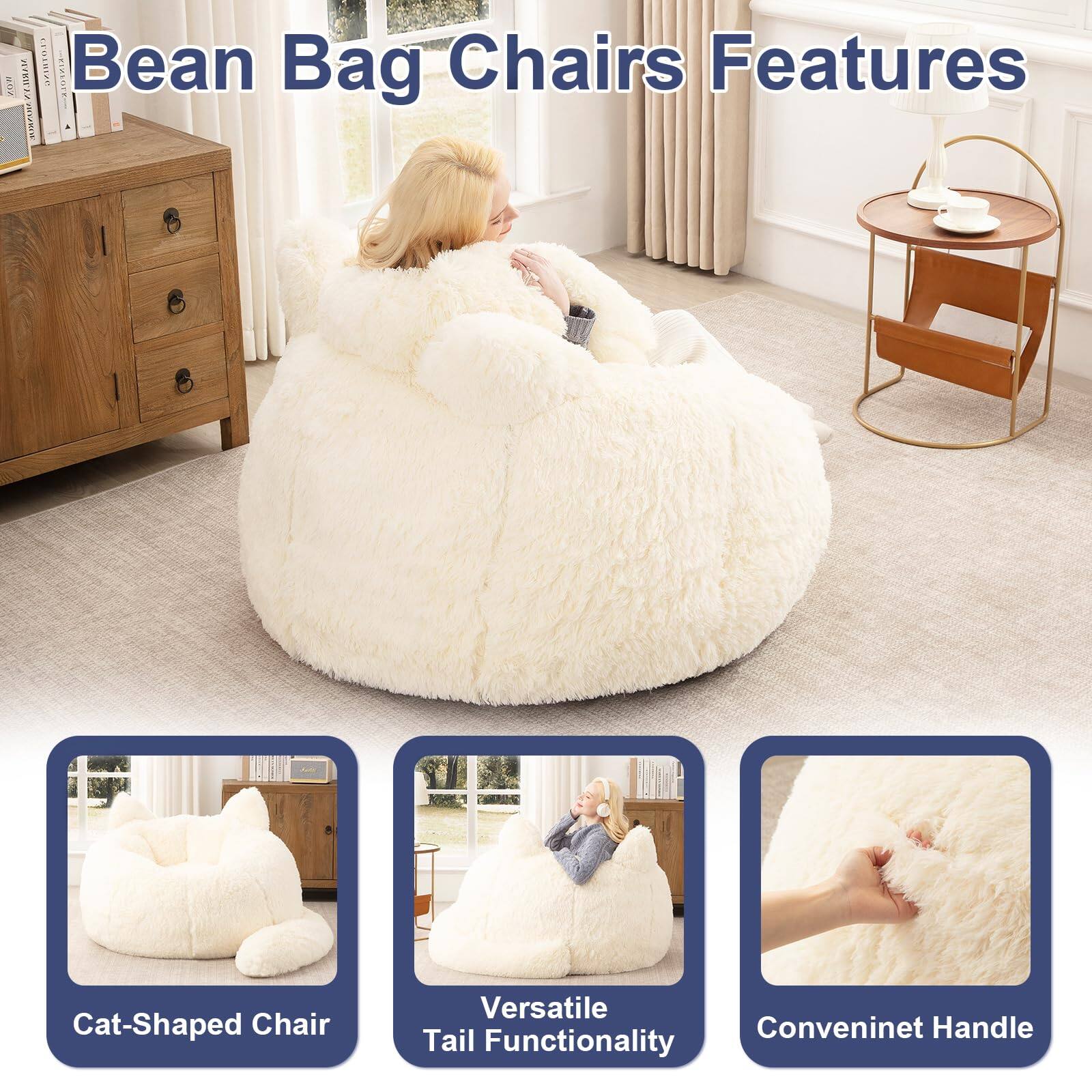 Bean Bag Chairs Features

- Cat-Shaped Chair
- Versatile Tail Functionality
- Convenient Handle