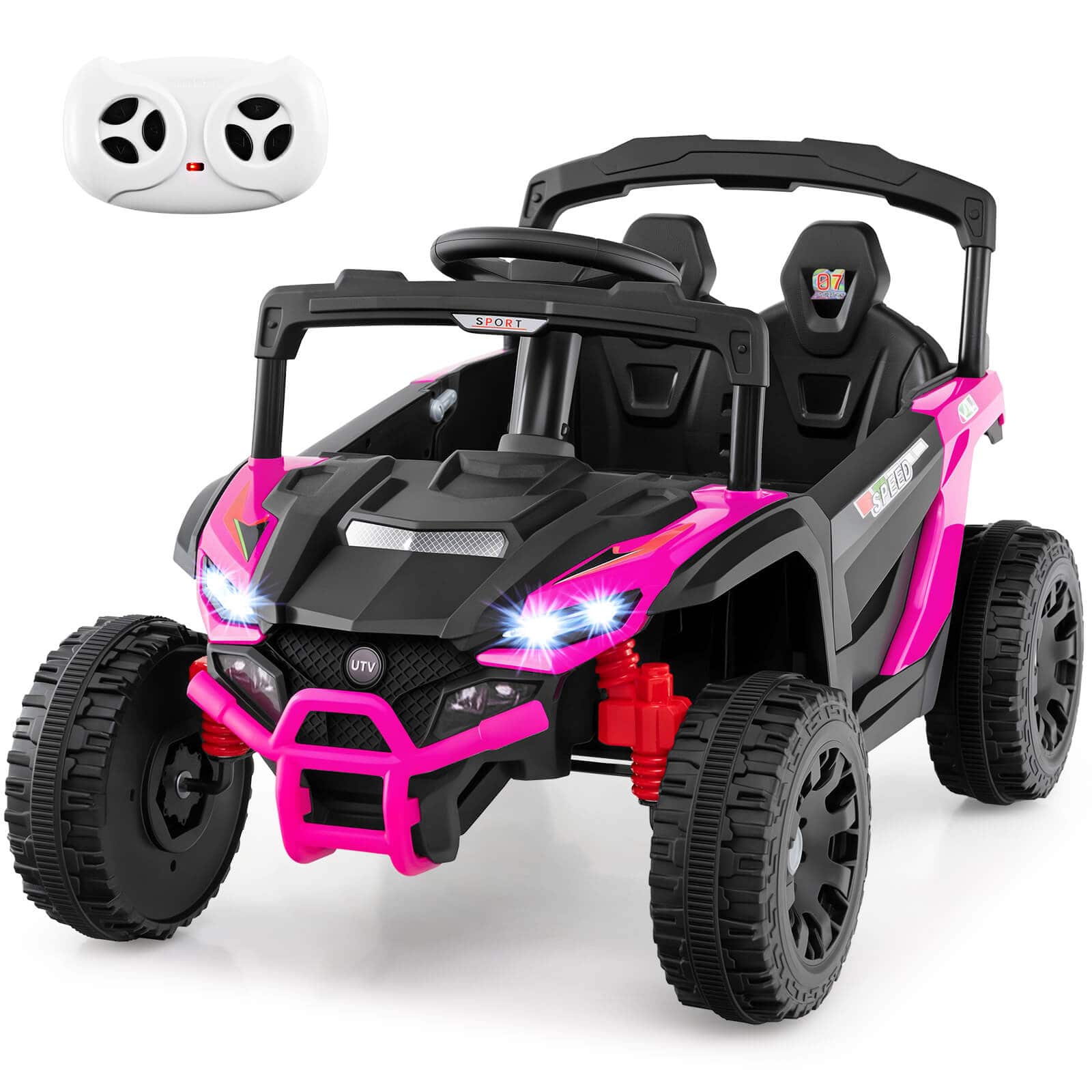 Costway - 12V Kids Ride On Car Battery Powered Electric Remote Control LED Lights Music - Rose,Black