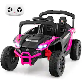Costway - 12V Kids Ride On Car Battery Powered Electric Remote Control LED Lights Music - Rose,Black