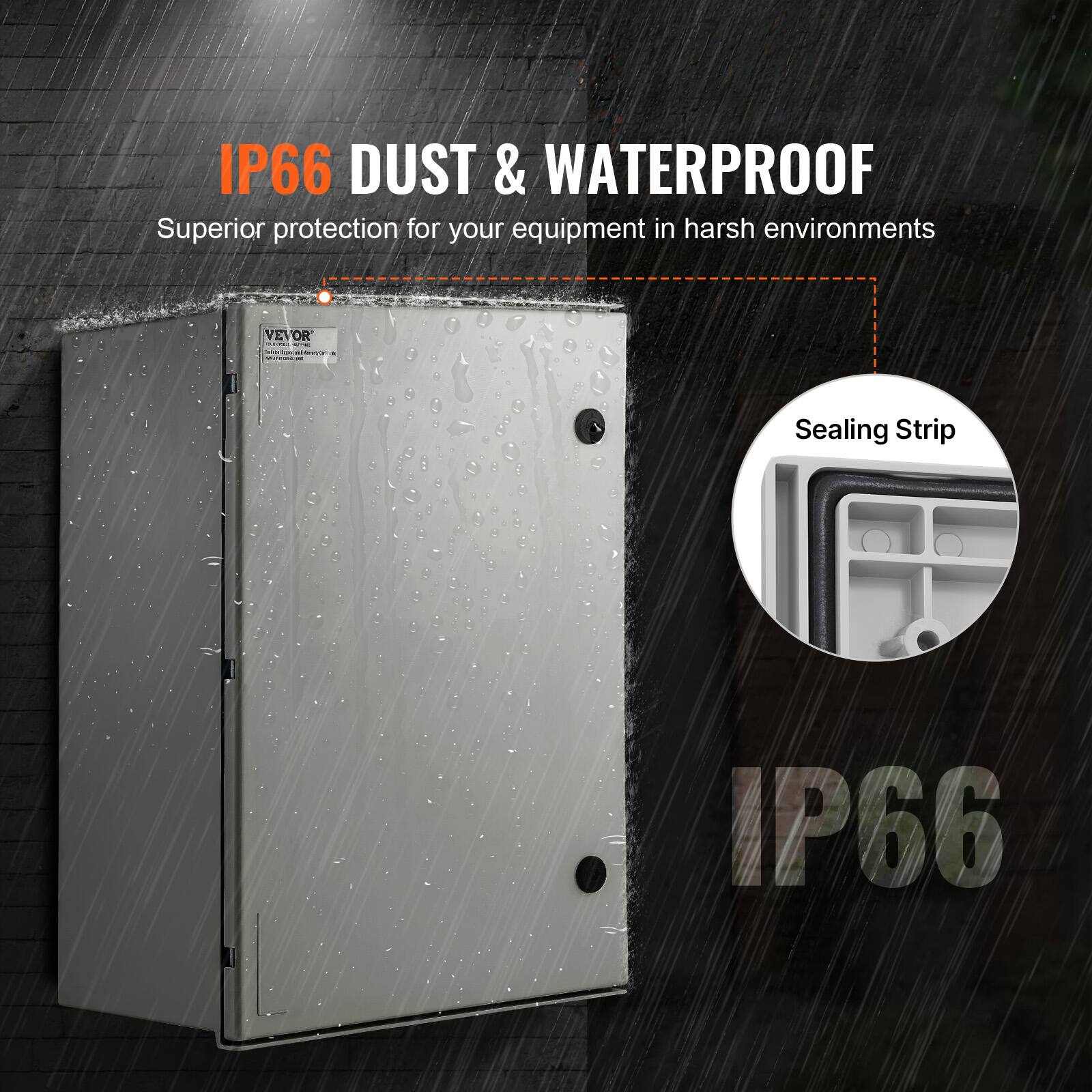 IP66 DUST & WATERPROOF  
Superior protection for your equipment in harsh environments  
VEVOR  
Sealing Strip  
IP66