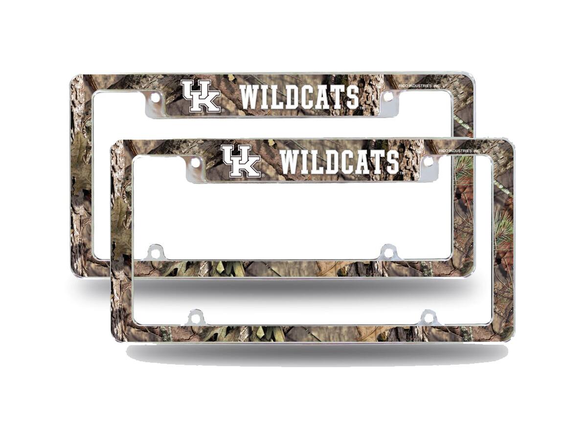 Kentucky Wildcats Chrome Metal (Set of 2) License Plate Frames with Bold Mossy Oak Camouflaged Camo Design