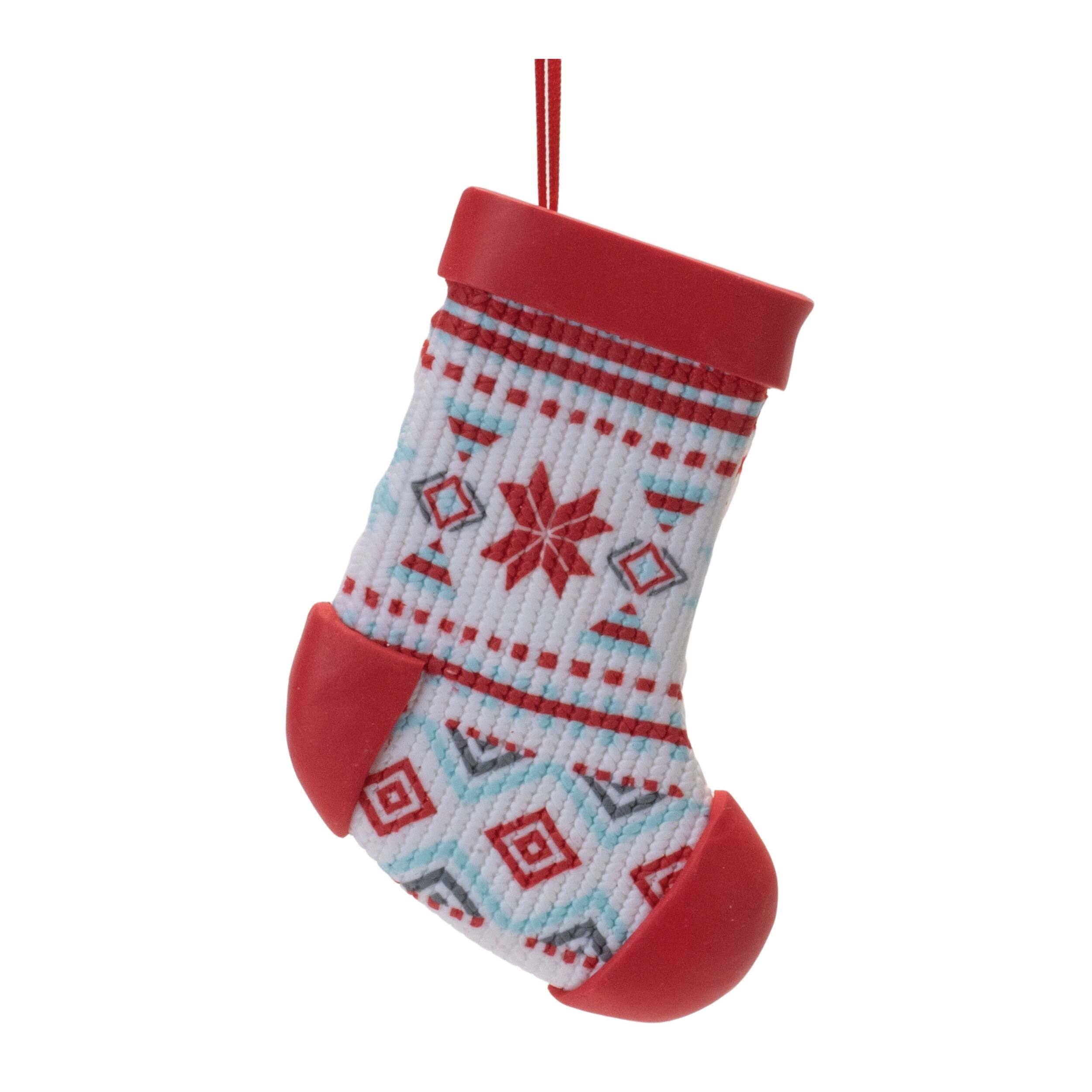 Left. BreeBe - Nordic Stocking and Sweater Ornament (Set of 12) - Red, White.